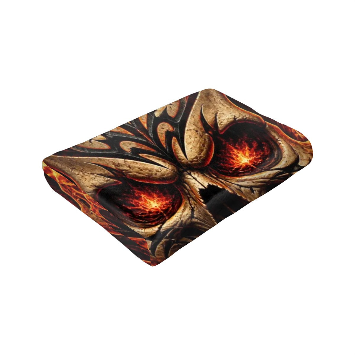 280 GSM MultiSize Flannel Throw Blanket (Vertical) A fiery skull with tribalinspired elements, flames surrounding the skull, bold tribal patterns