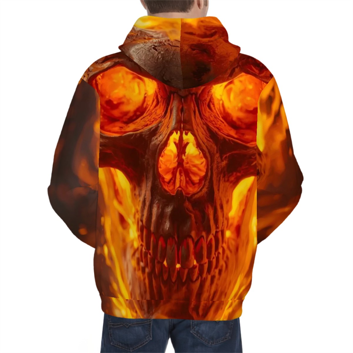 Hoodie for Men Pocket Sweatshirt Customized Services a flaming skull head