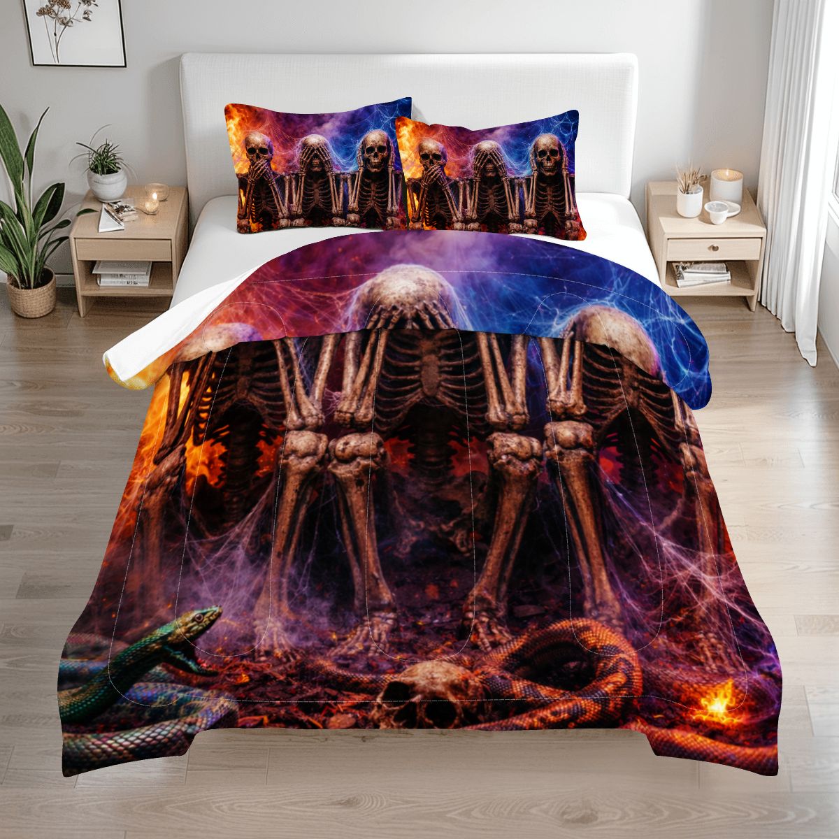 Gothic Skeleton Inferno Queen Comforter Set