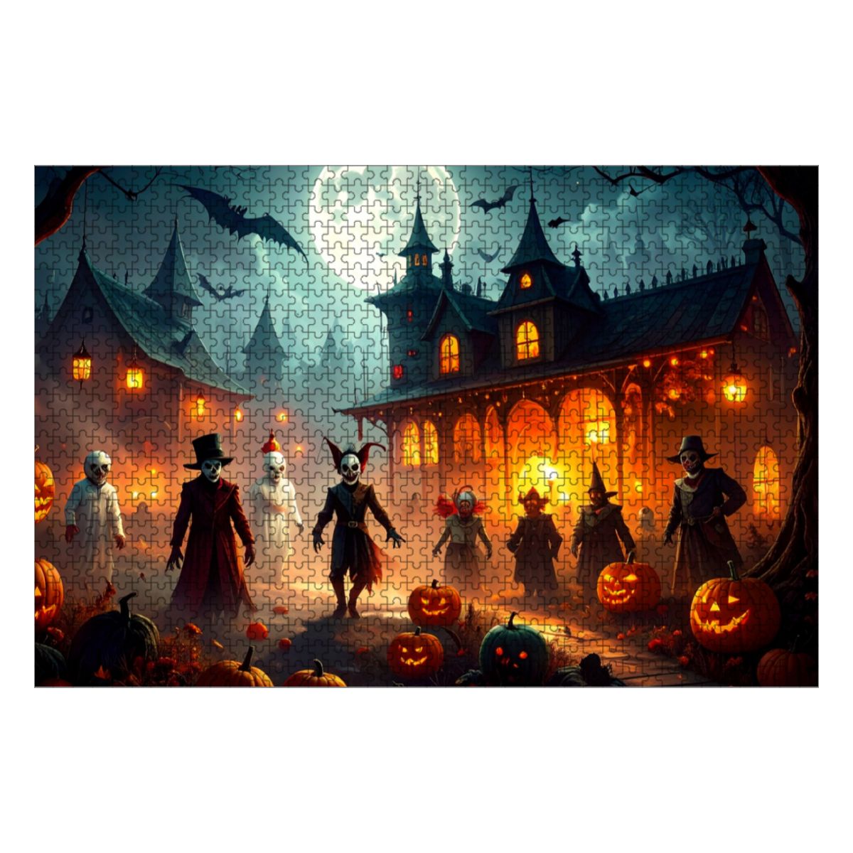 1000pcs Wooden Jigsaw Puzzles (Horizontal) (Made in USA) Fireflya scary hallow ween night with clowns witches ghosts an goblins sum skeltons 122552 (3)