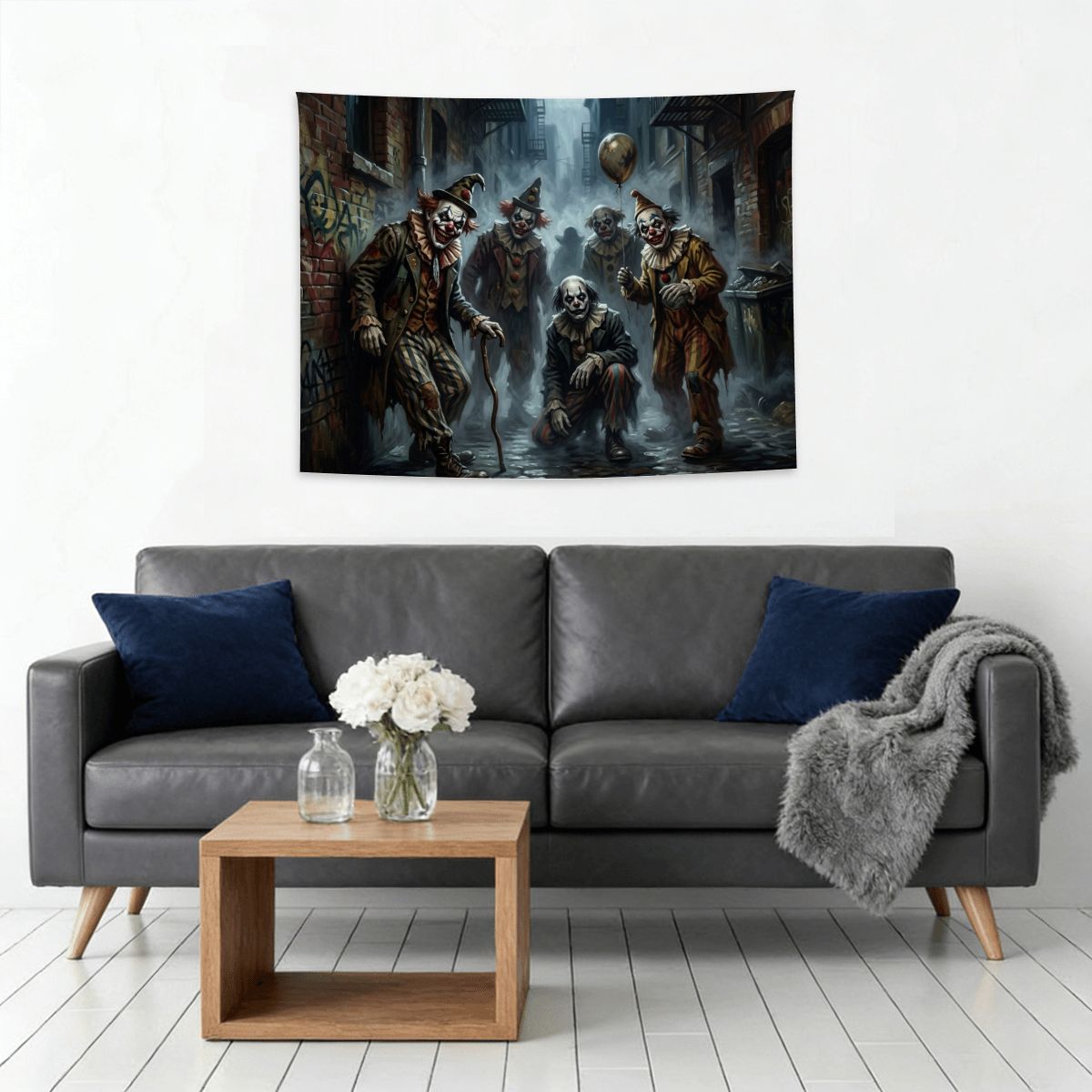 Small Horizontal Lightweight Wall Tapestry for Bedroom Scary clowns