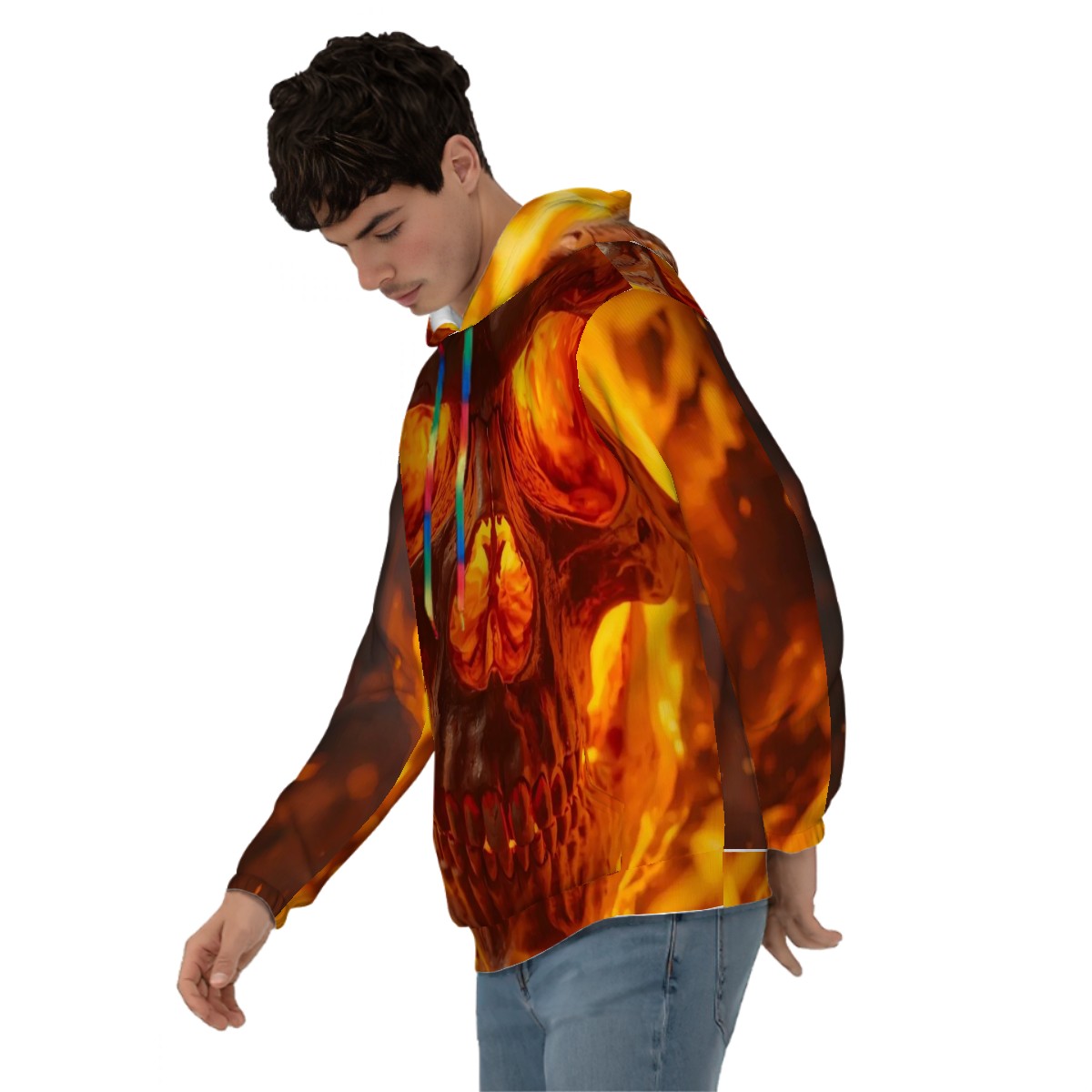 Hoodie for Men Pocket Sweatshirt Customized Services a flaming skull head