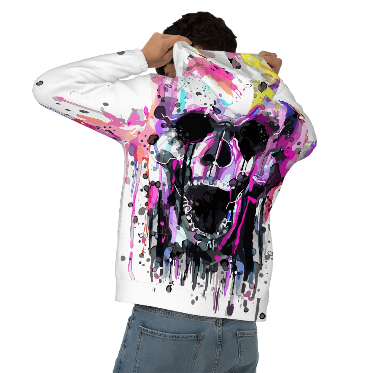 Hoodie for Men Pocket Sweatshirt Customized Services rainbow creepy skull