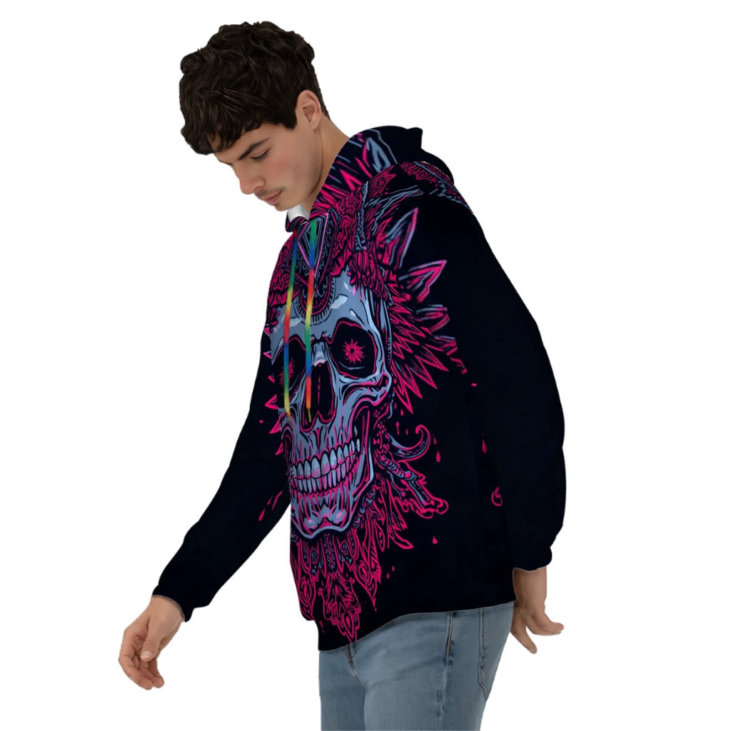 Hoodie for Men Pocket Sweatshirt Customized Services purple trible skull