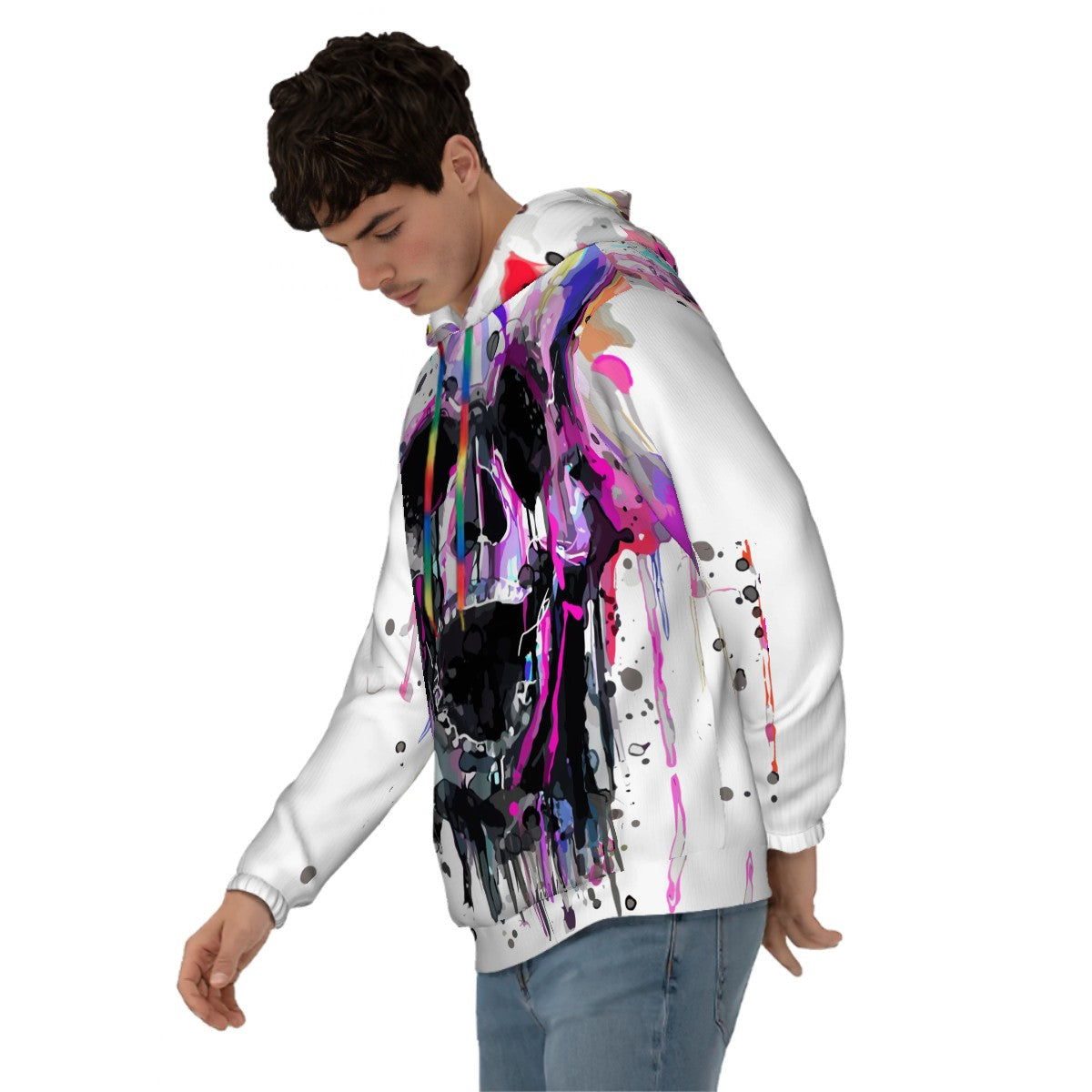 Hoodie for Men Pocket Sweatshirt Customized Services rainbow creepy skull