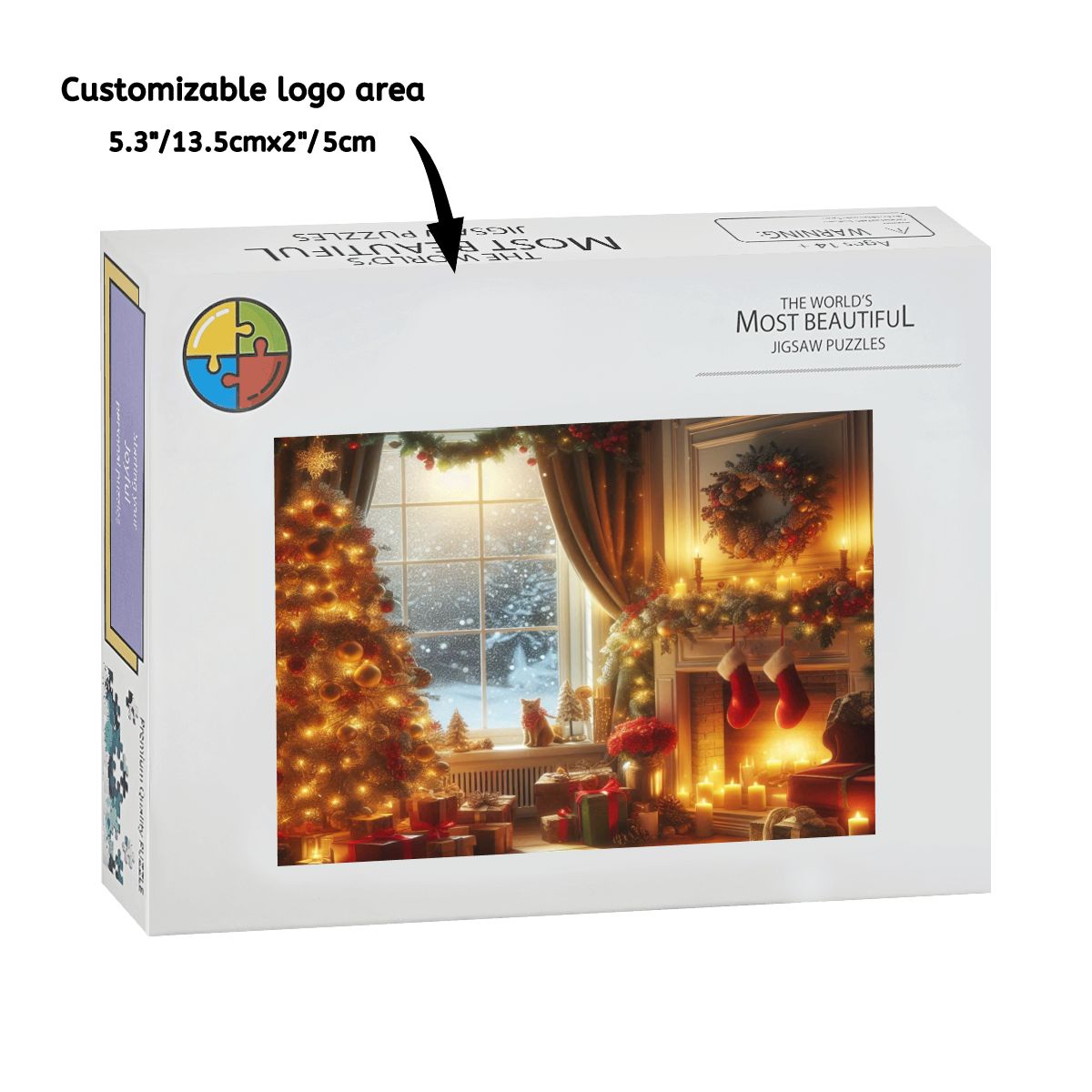 Wooden Jigsaw Puzzles 1000 pcs (Horizontal) A cozy living room decorated for Christmas, with a glowing fireplace casting warm light across the r (3)