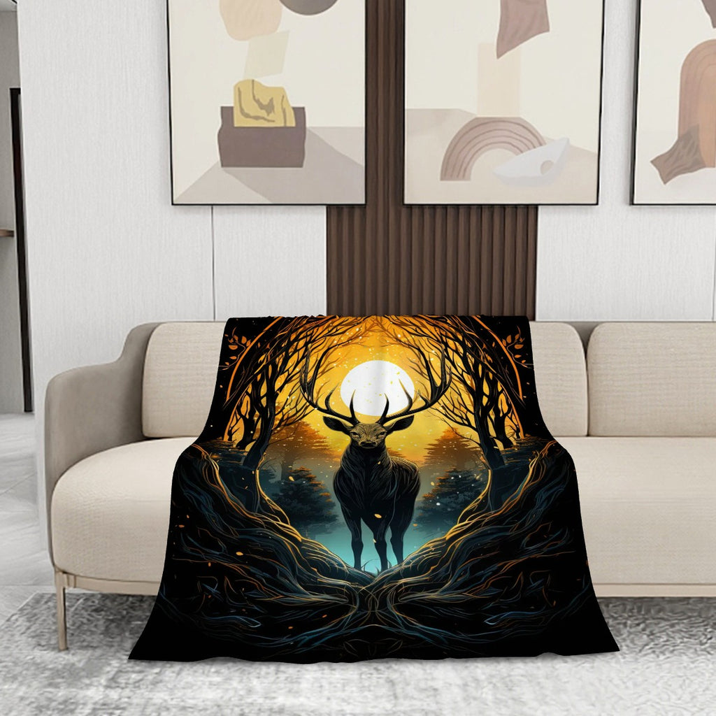 280 GSM MultiSize Flannel Throw Blanket (Vertical) deer in the woods