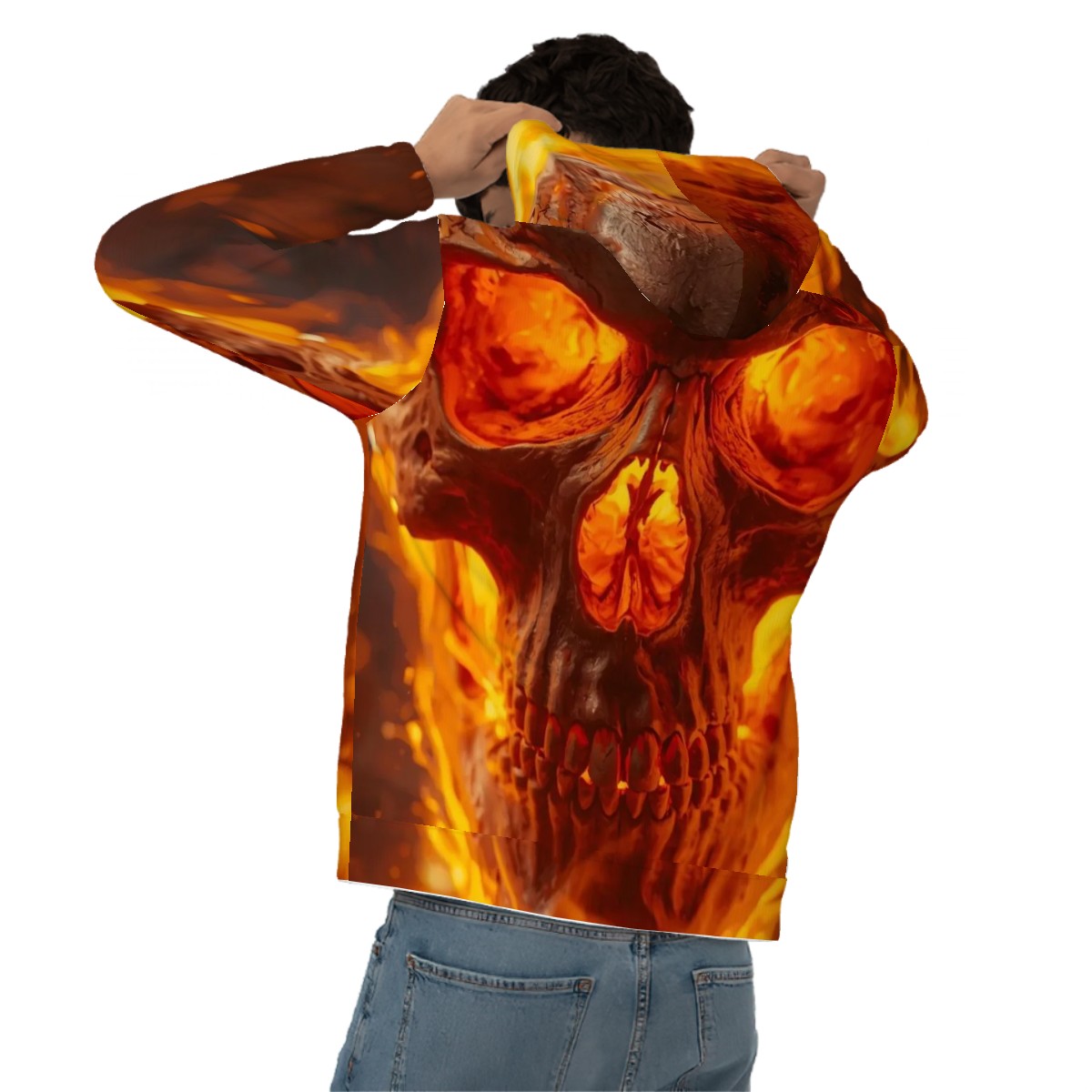 Hoodie for Men Pocket Sweatshirt Customized Services a flaming skull head