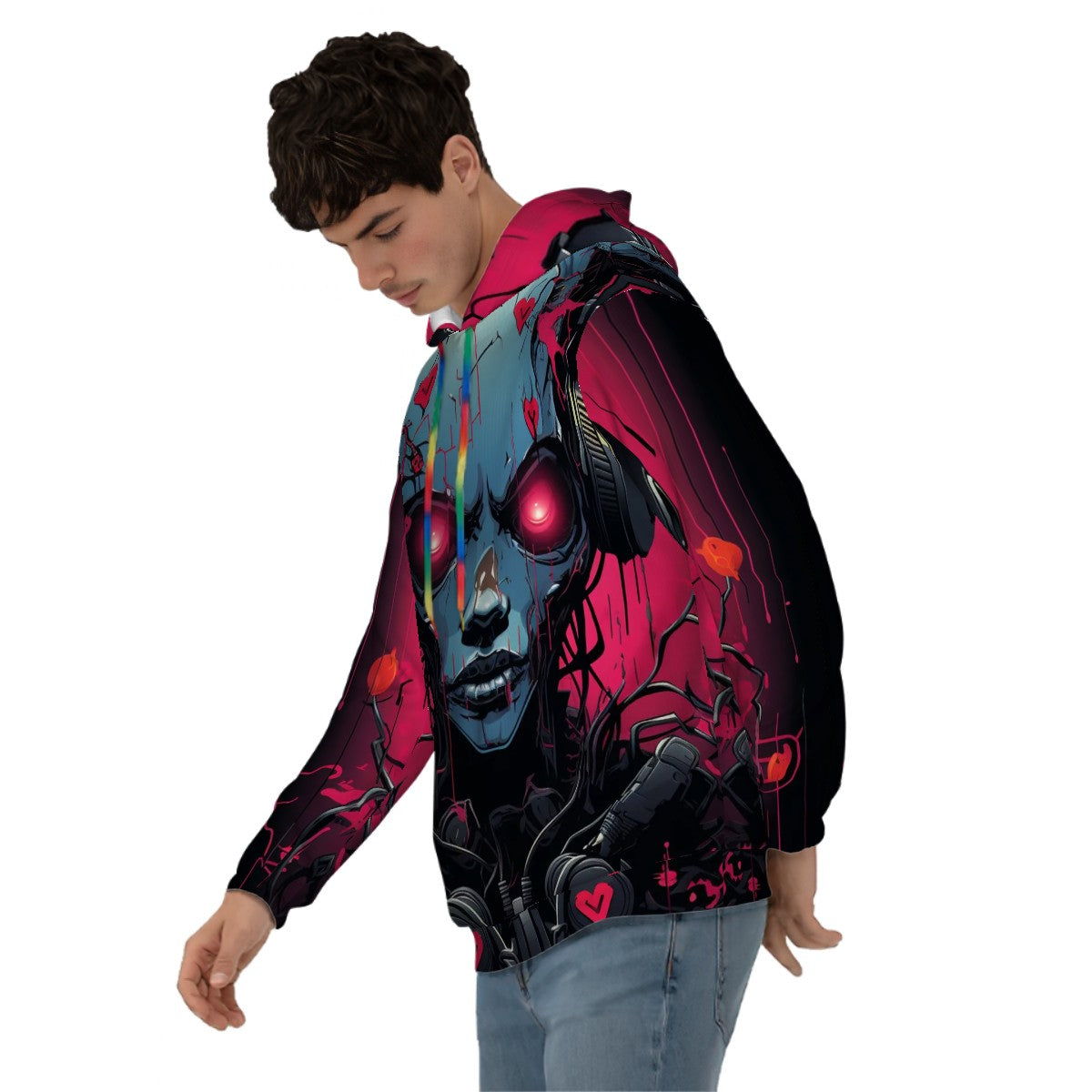 Purple Cyber Alien Men's All-Over Print Hoodie