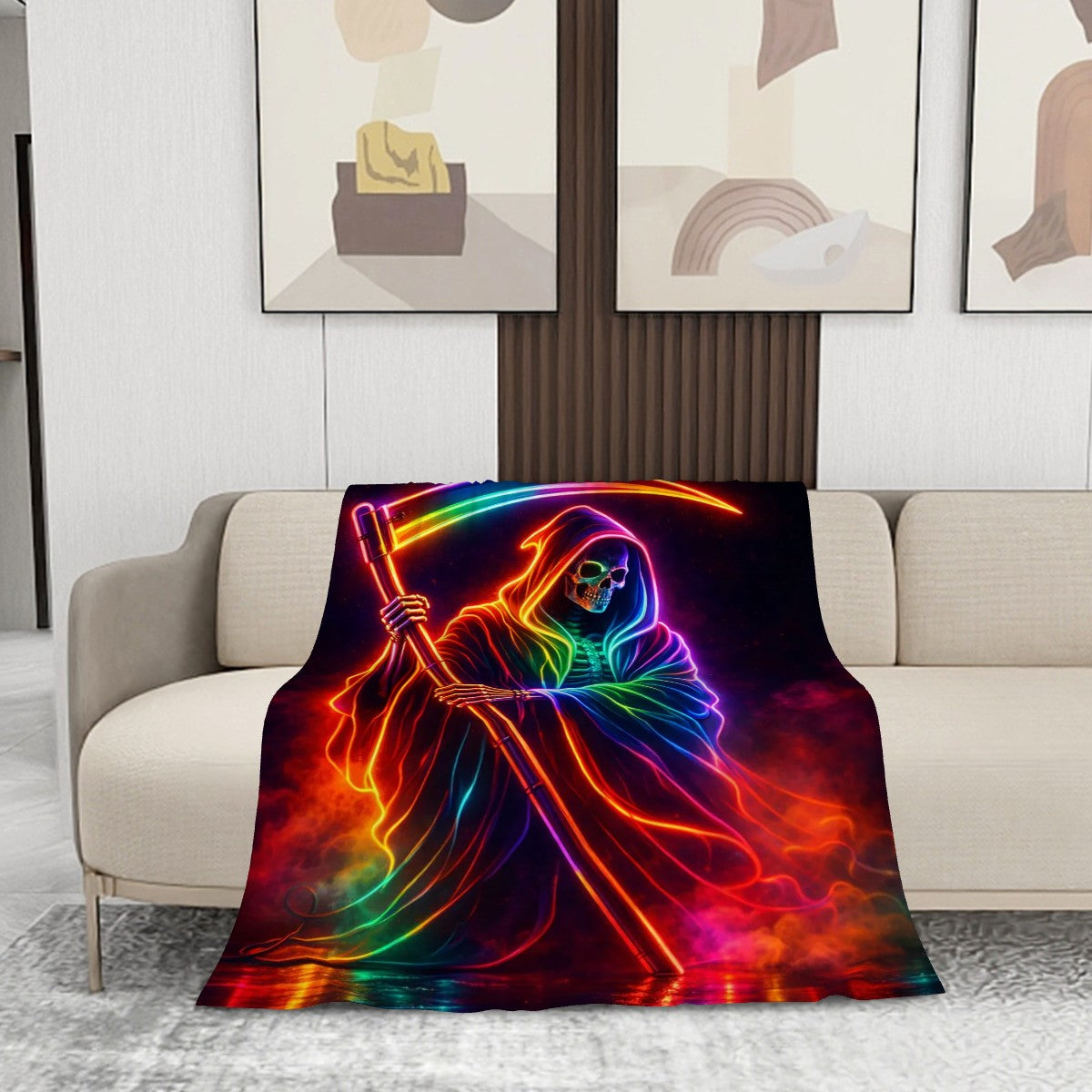 280 GSM MultiSize Flannel Throw Blanket (Vertical) grim reaper7