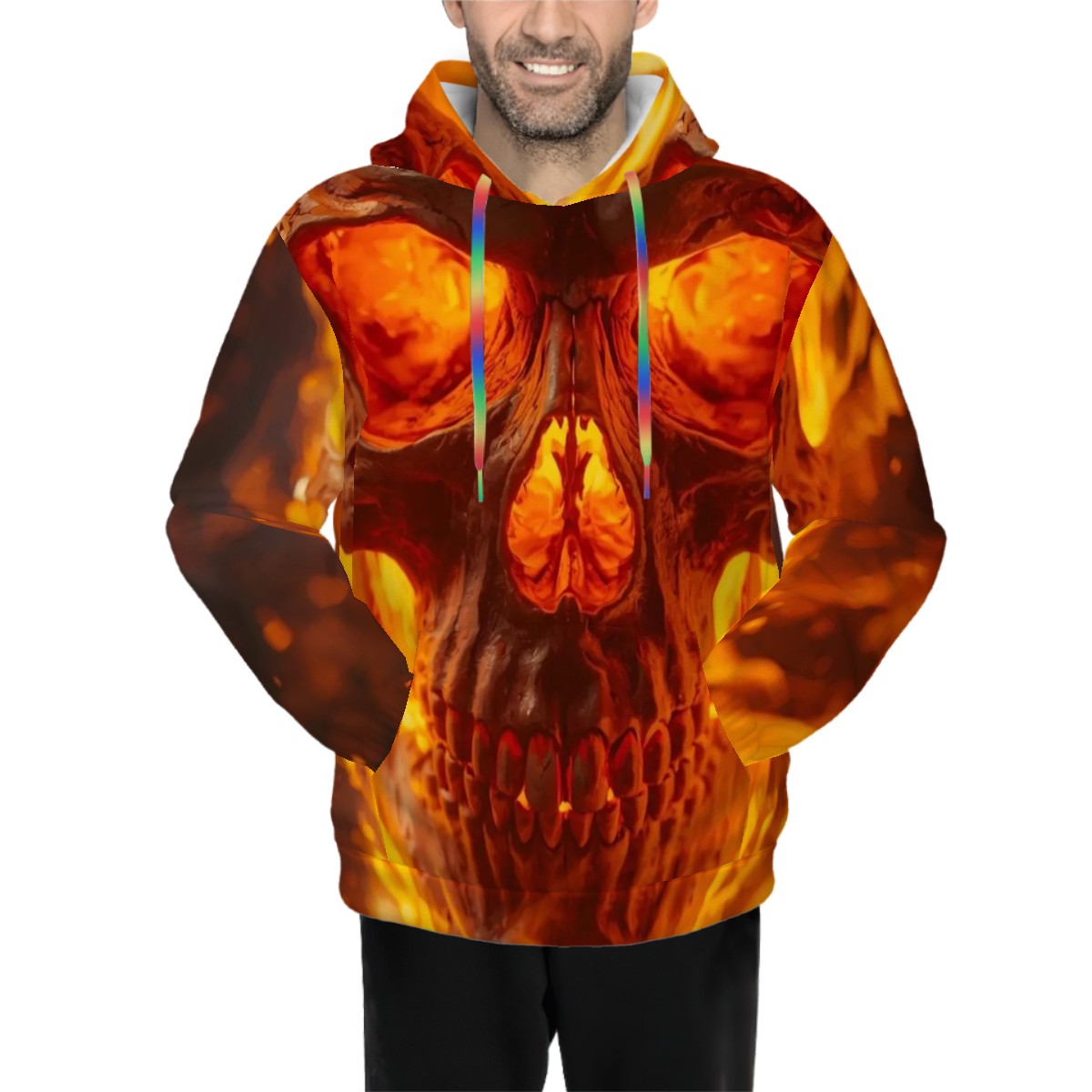 Hoodie for Men Pocket Sweatshirt Customized Services a flaming skull head