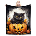 280 GSM MultiSize Flannel Throw Blanket (Vertical) black cat halloween