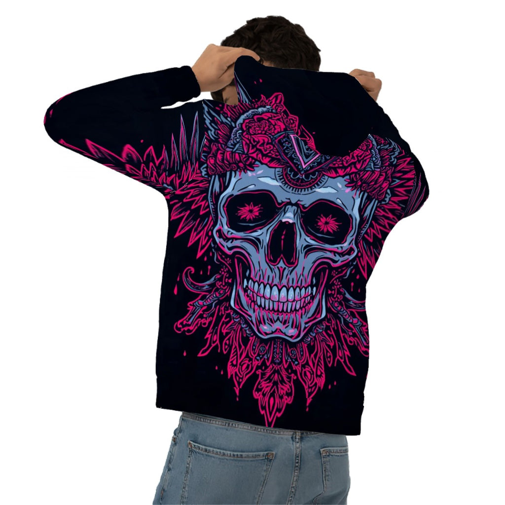Hoodie for Men Pocket Sweatshirt Customized Services purple trible skull