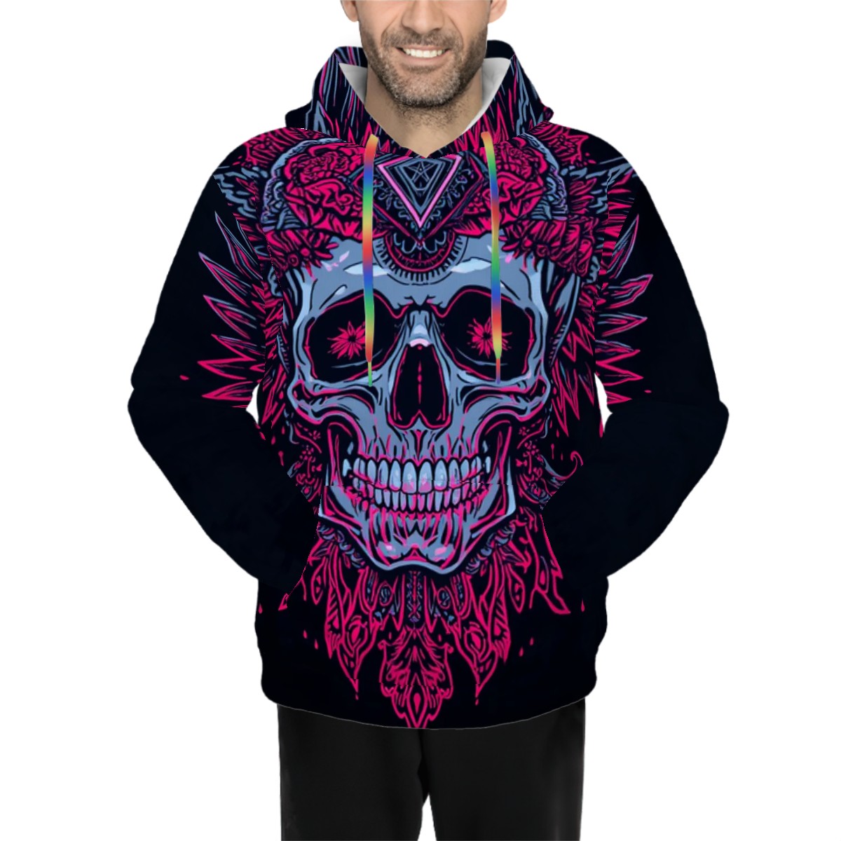 Hoodie for Men Pocket Sweatshirt Customized Services purple trible skull