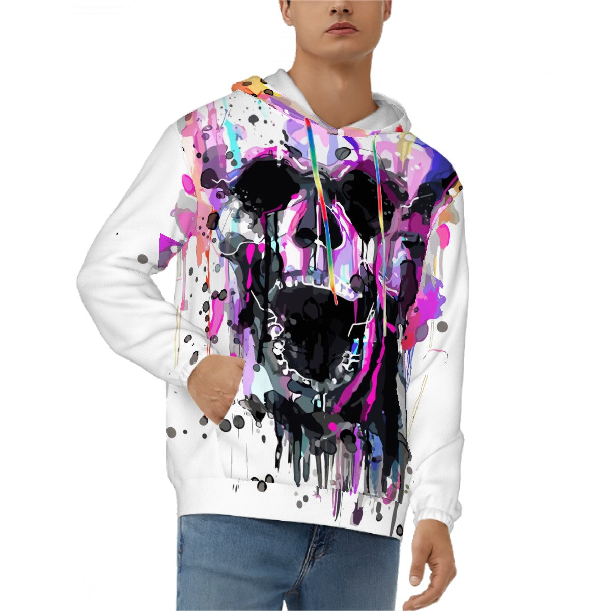 Hoodie for Men Pocket Sweatshirt Customized Services rainbow creepy skull