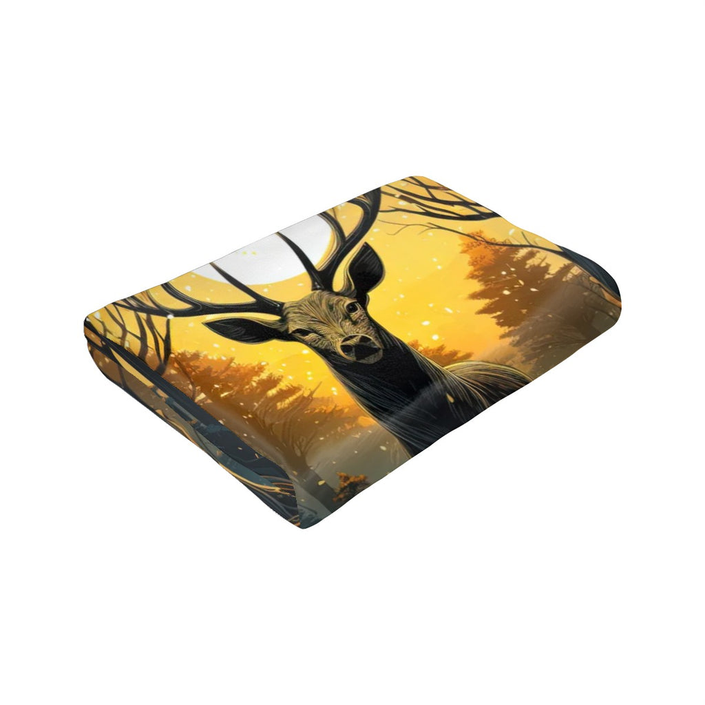280 GSM MultiSize Flannel Throw Blanket (Vertical) deer in the woods