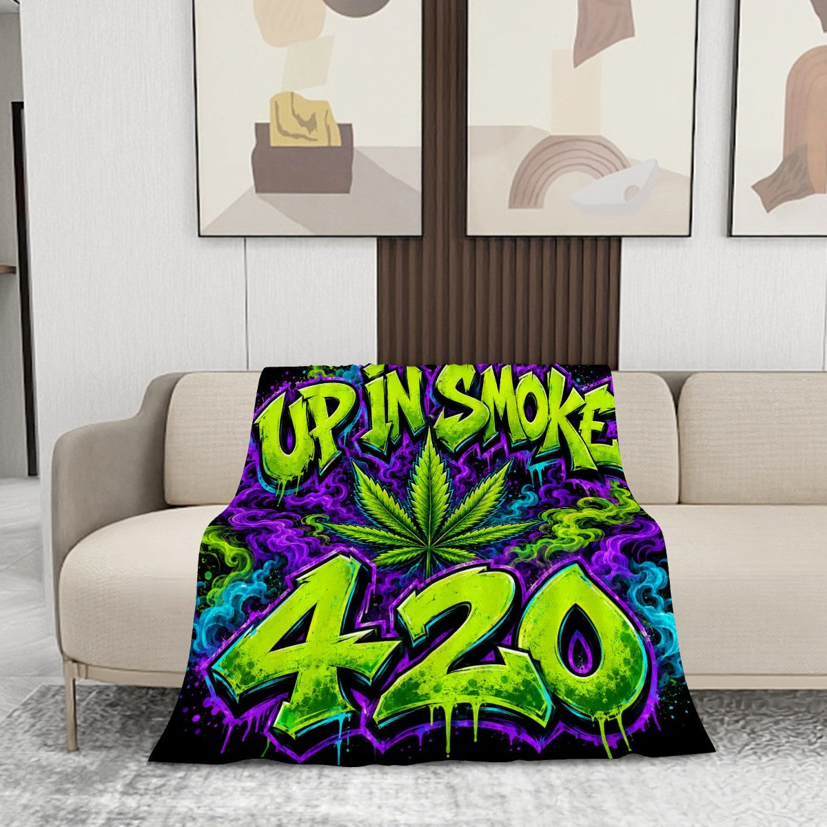 280 GSM MultiSize Flannel Throw Blanket (Vertical) up in smoke