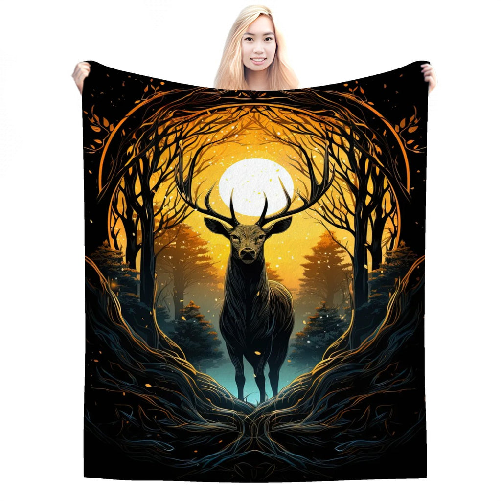 280 GSM MultiSize Flannel Throw Blanket (Vertical) deer in the woods