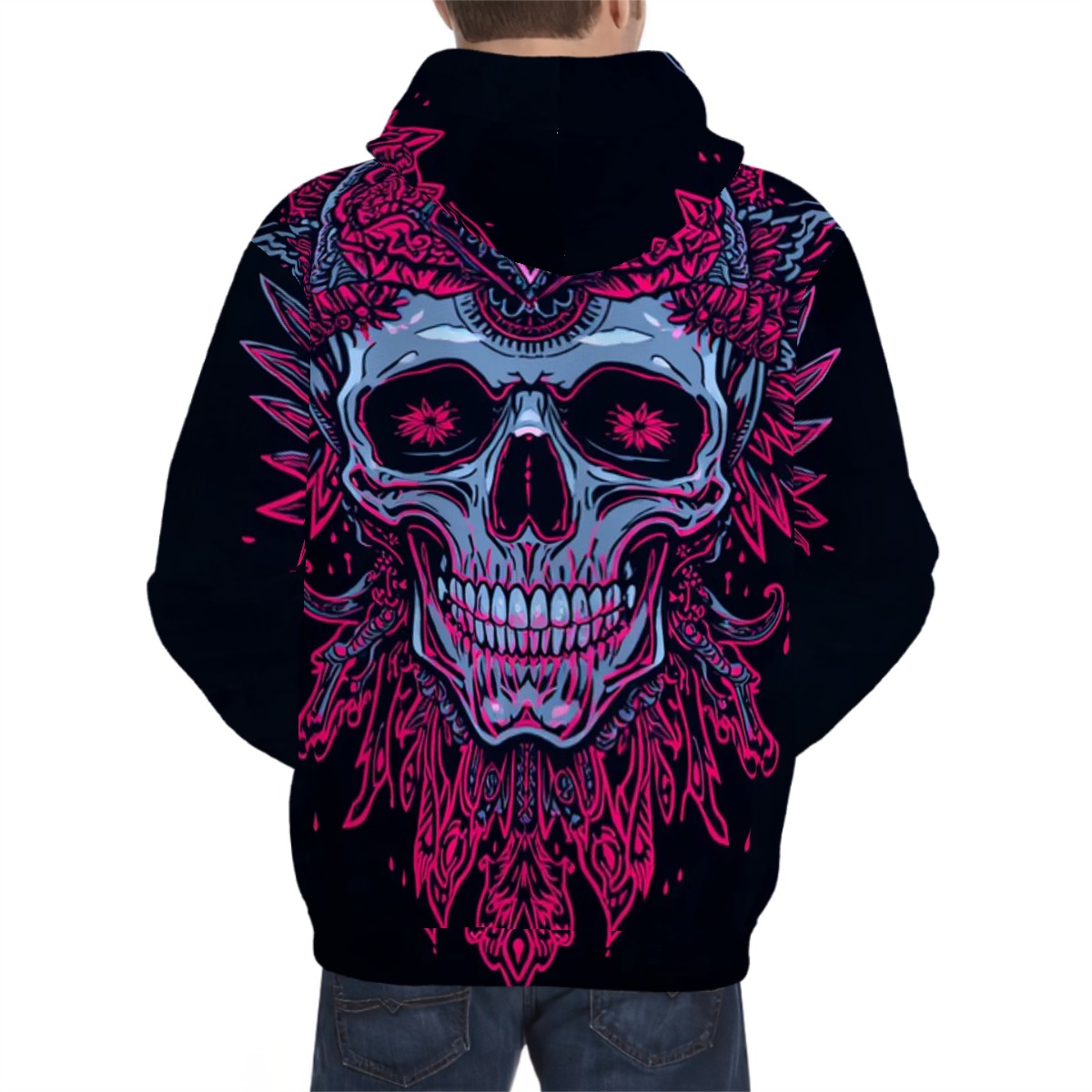 Hoodie for Men Pocket Sweatshirt Customized Services purple trible skull