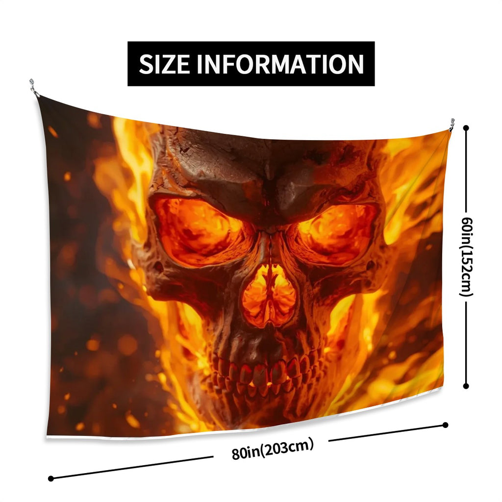 Wall Tapestry for Bedroom 80"x60" (Horizontal) a flaming skull head