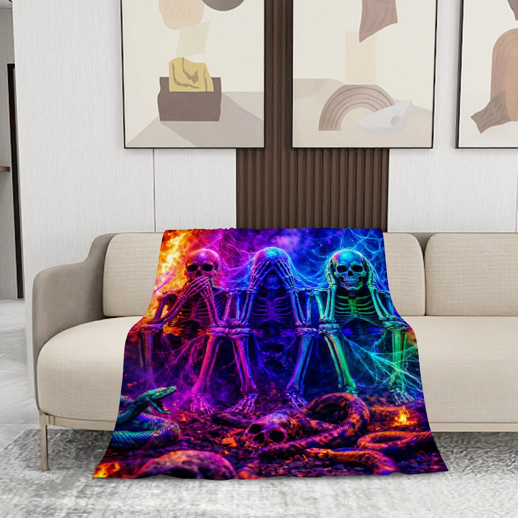 280 GSM MultiSize Flannel Throw Blanket (Vertical) speak no evil see no evil hear no evil