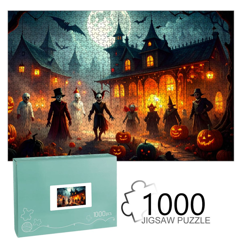 1000pcs Wooden Jigsaw Puzzles (Horizontal) (Made in USA) Fireflya scary hallow ween night with clowns witches ghosts an goblins sum skeltons 122552 (3)