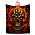 280 GSM MultiSize Flannel Throw Blanket (Vertical) A fiery skull with tribalinspired elements, flames surrounding the skull, bold tribal patterns