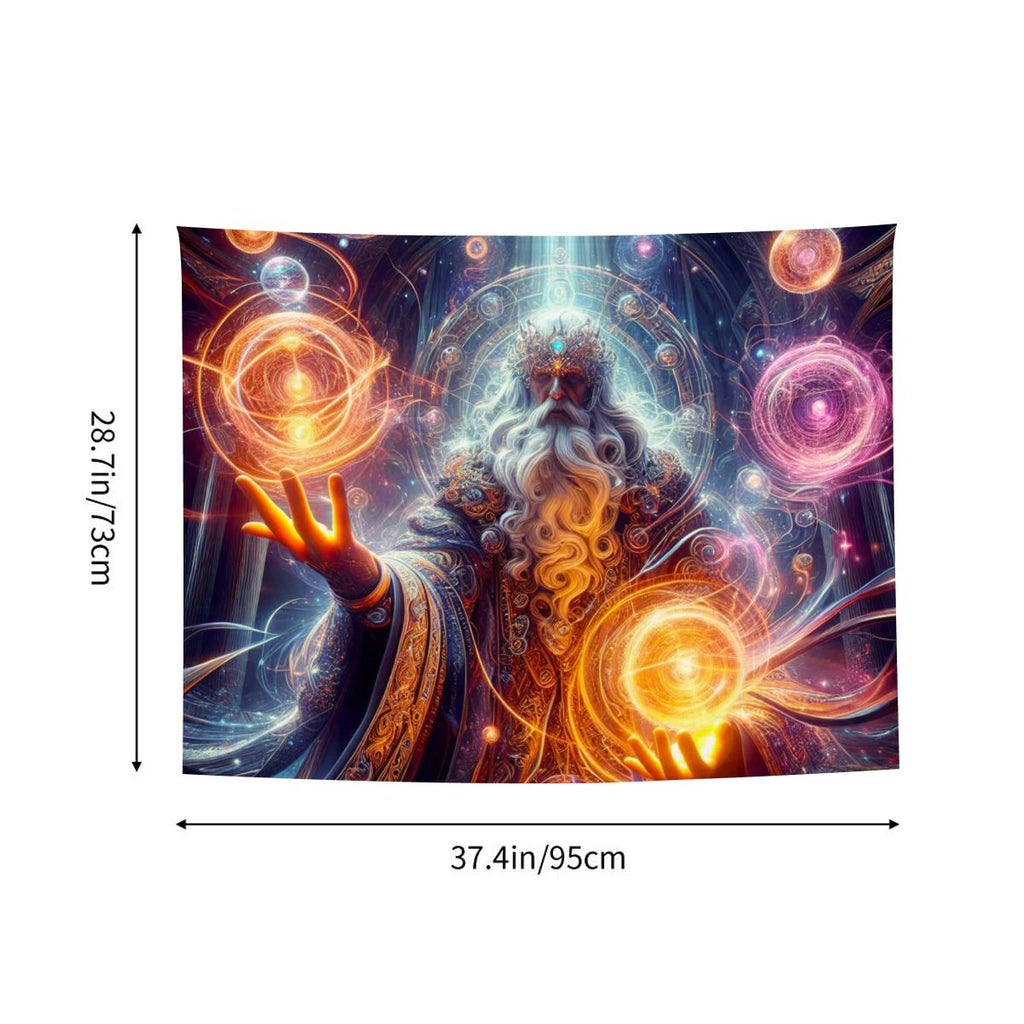 Small Horizontal Lightweight Wall Tapestry for Bedroom A hyperdetailed, raytraced scene depicting powerful wizards in the midst of casting intricate spel (2)edited1