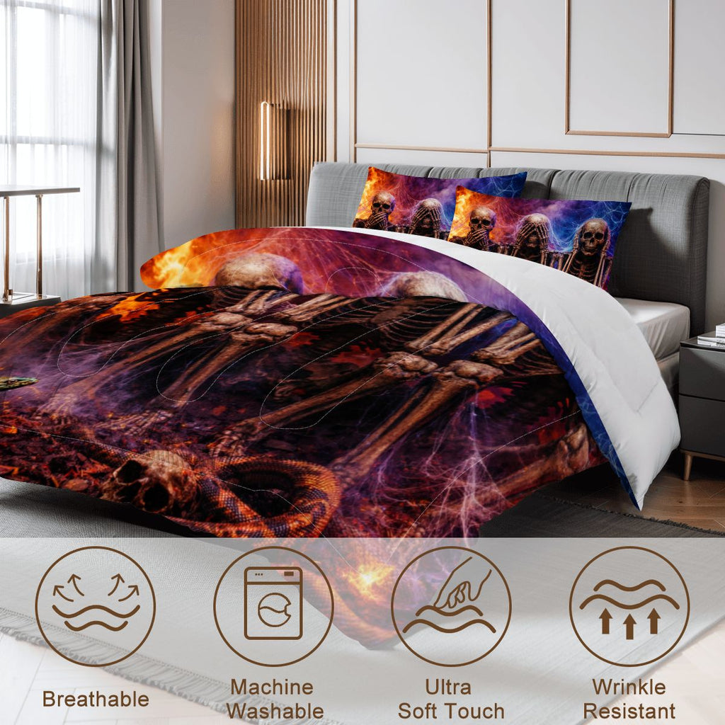 Gothic Skeleton Inferno Queen Comforter Set