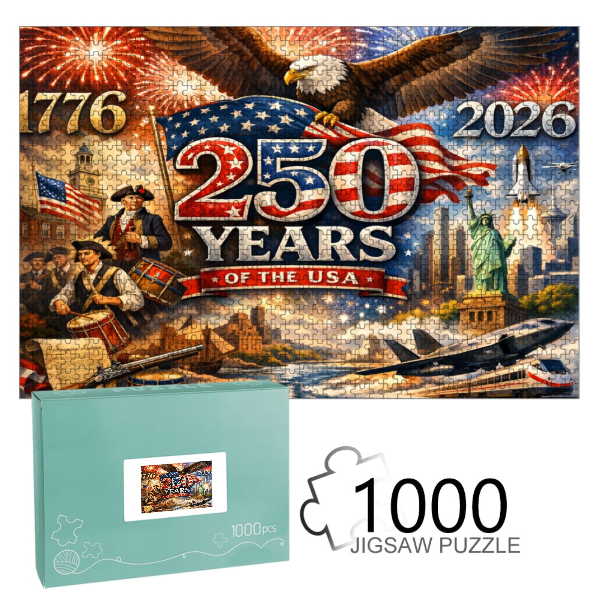 1000pcs Wooden Jigsaw Puzzles (Horizontal) (Made in USA) 1776 tp 2026 250 years usa