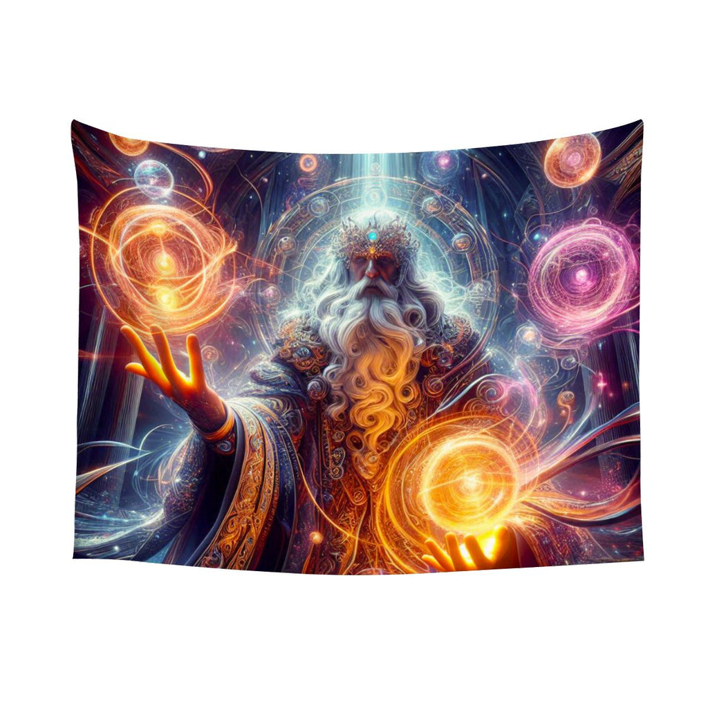 Small Horizontal Lightweight Wall Tapestry for Bedroom A hyperdetailed, raytraced scene depicting powerful wizards in the midst of casting intricate spel (2)edited1