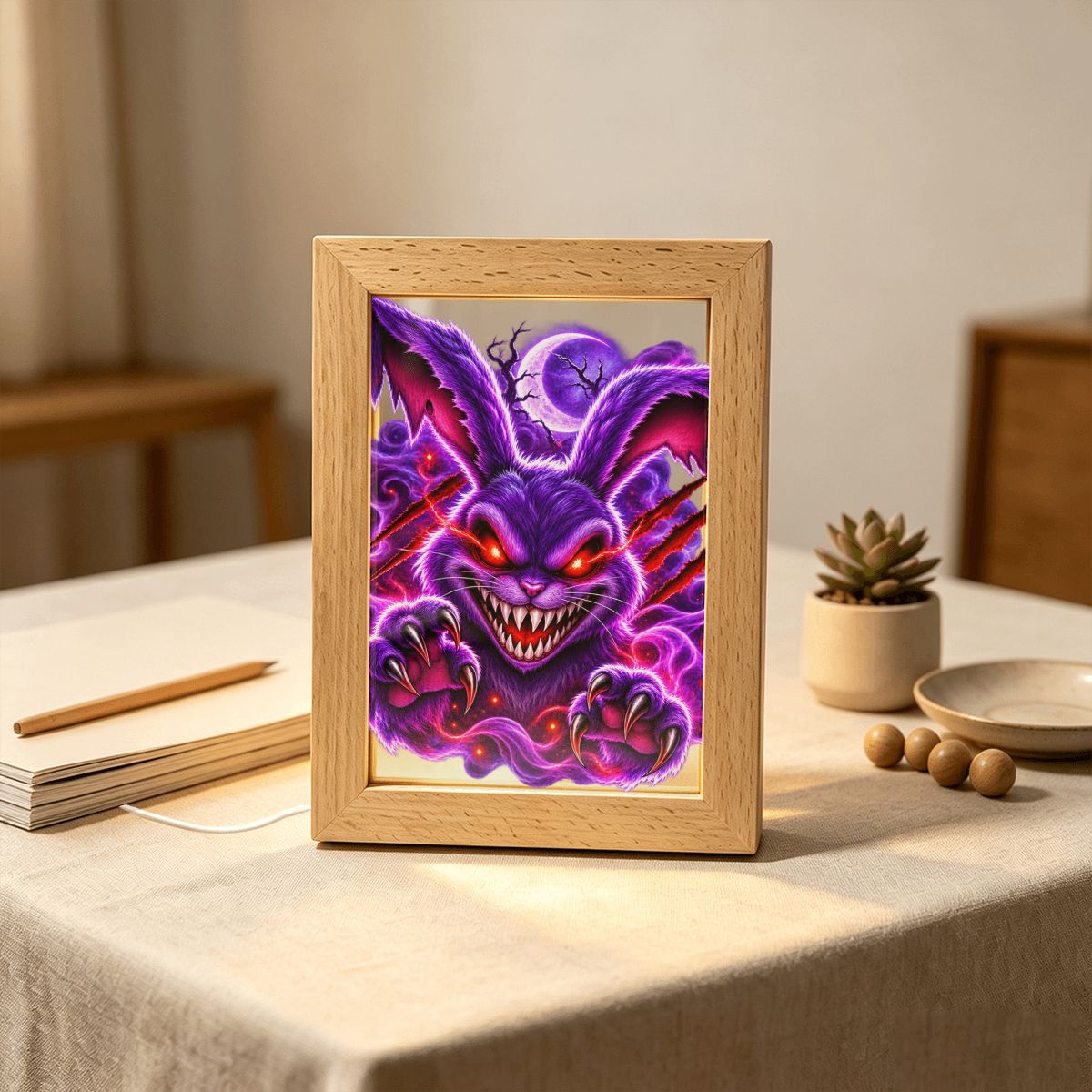 Purple Demon Skull LED Picture Frame Night Light