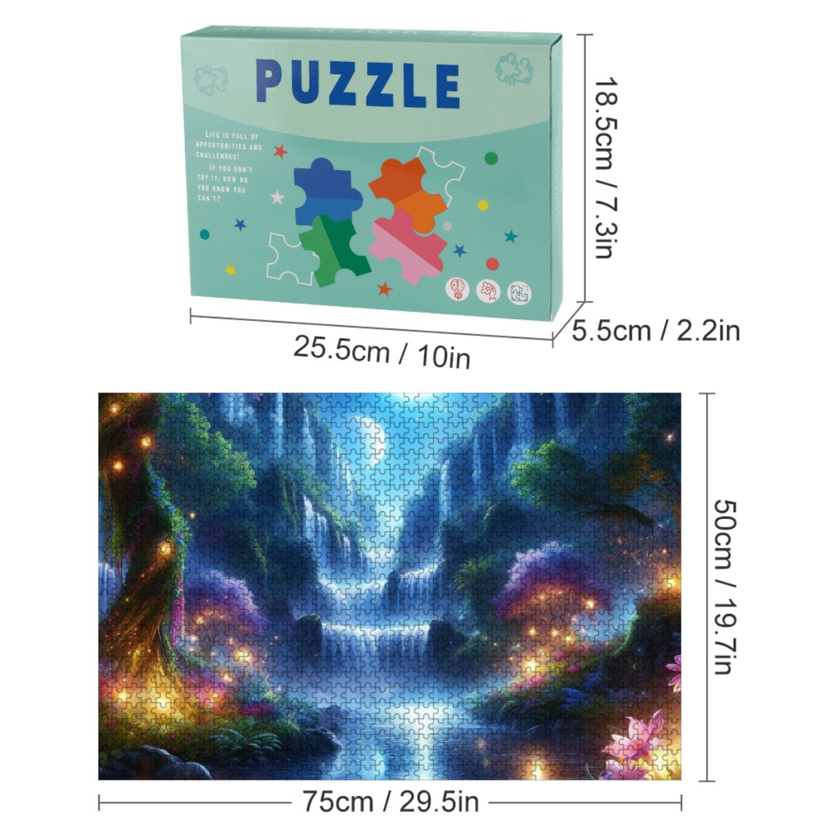 1000pcs Wooden Jigsaw Puzzles (Horizontal) (Made in USA) fantasy waterfalls with stars an moons  (2)