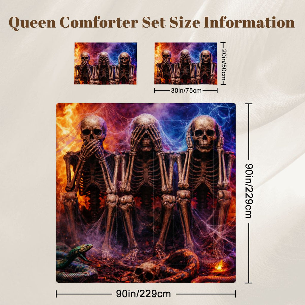 Gothic Skeleton Inferno Queen Comforter Set