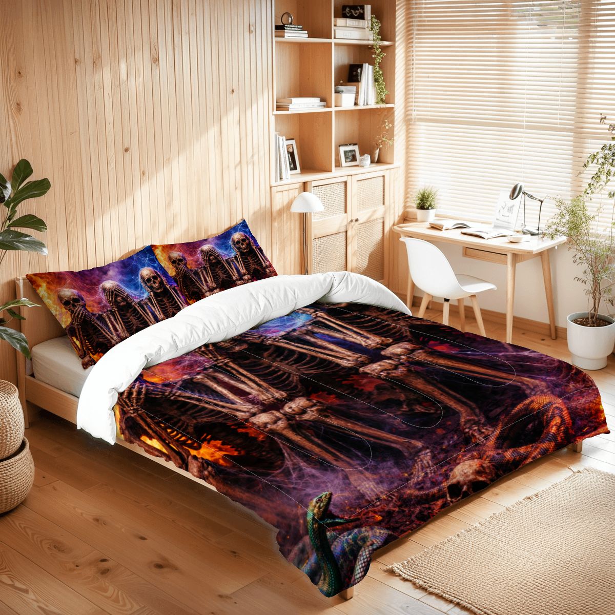 Gothic Skeleton Inferno Queen Comforter Set