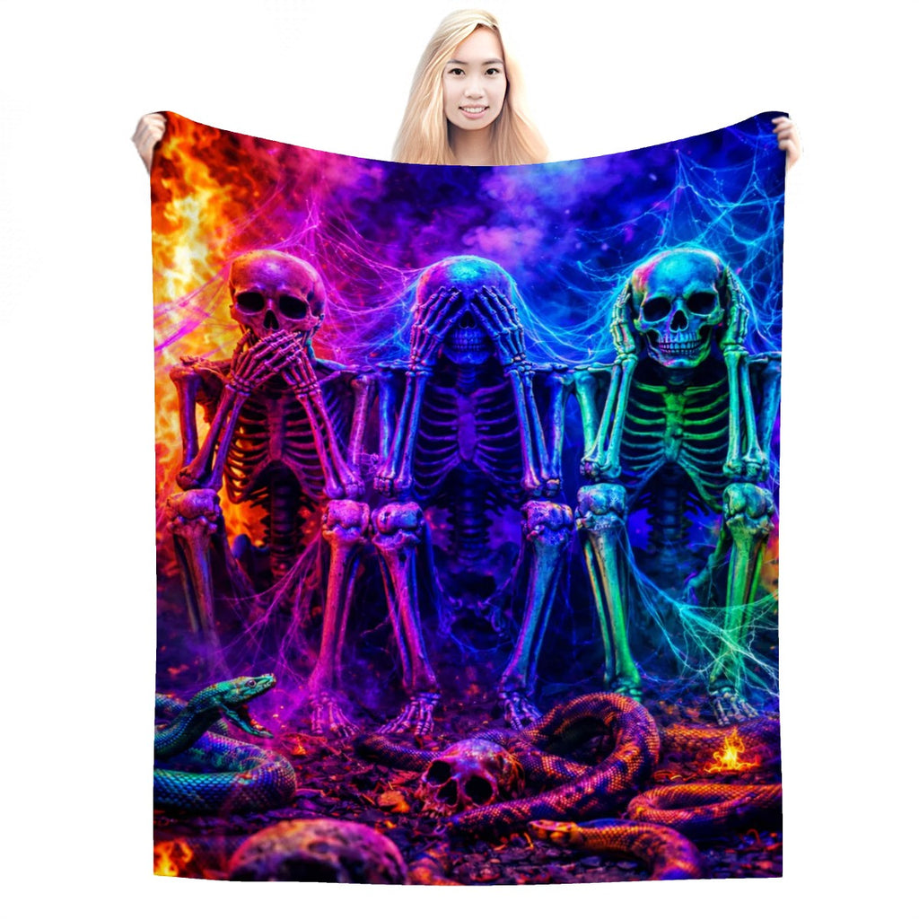 280 GSM MultiSize Flannel Throw Blanket (Vertical) speak no evil see no evil hear no evil