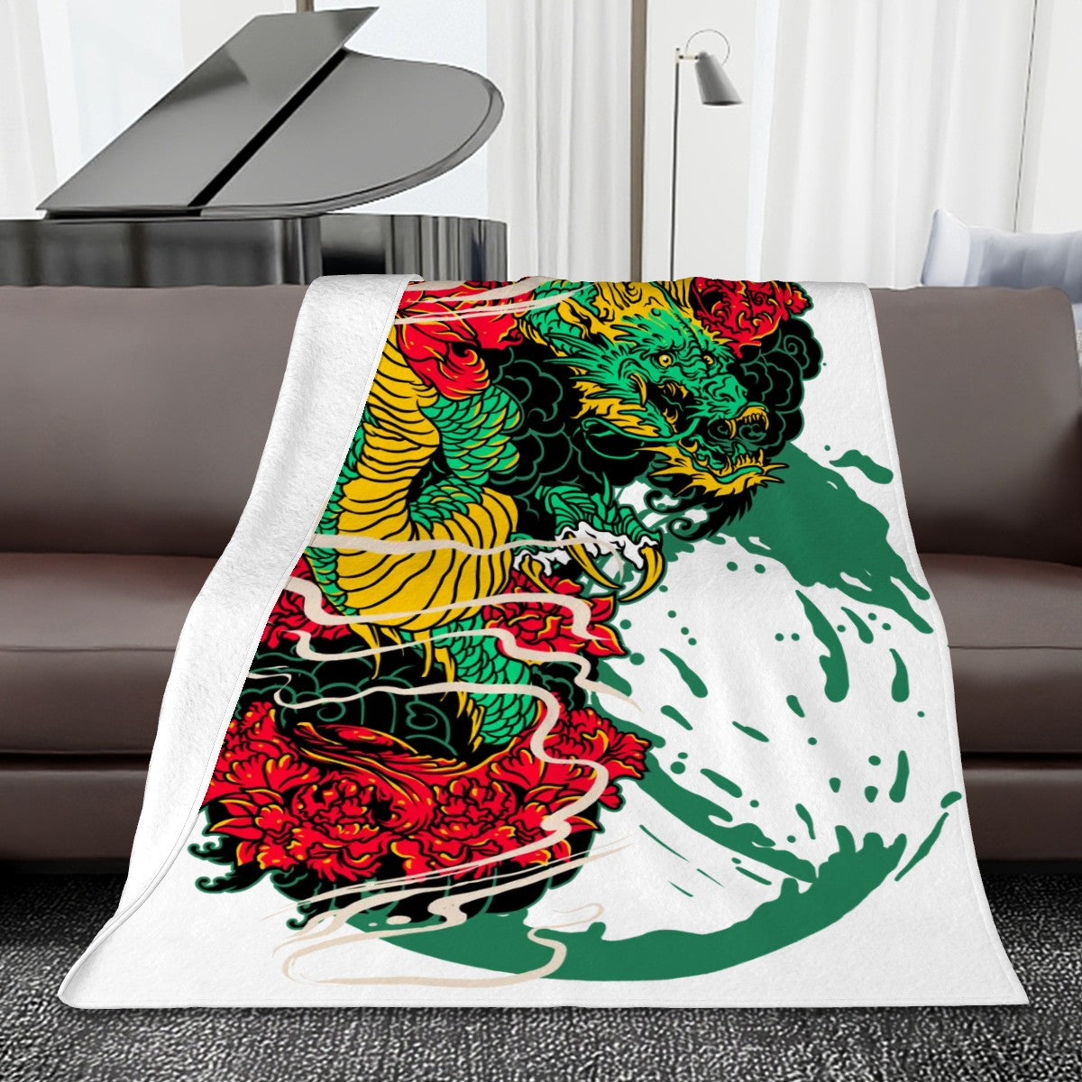 280 GSM MultiSize Flannel Throw Blanket (Vertical) dragon