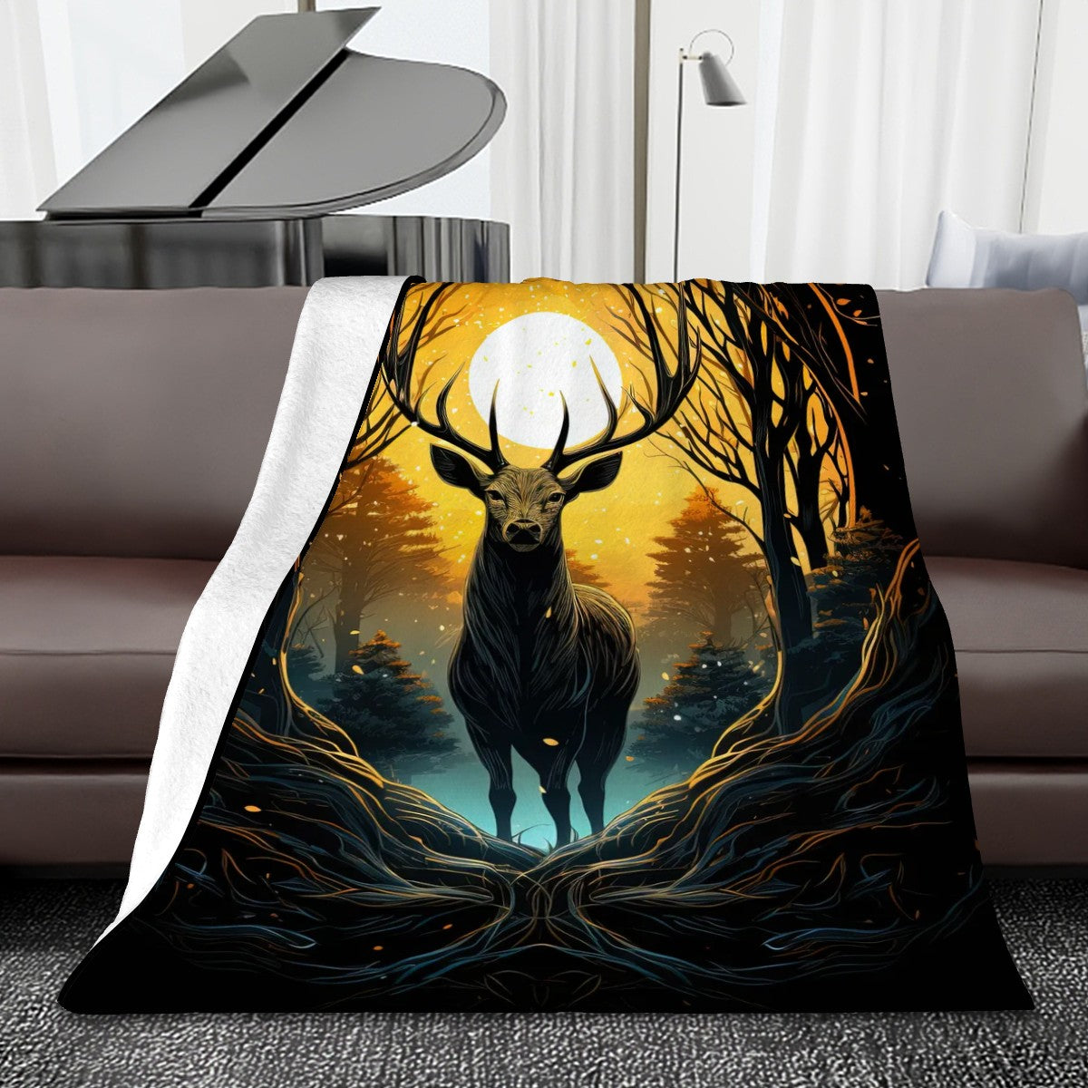 280 GSM MultiSize Flannel Throw Blanket (Vertical) deer in the woods
