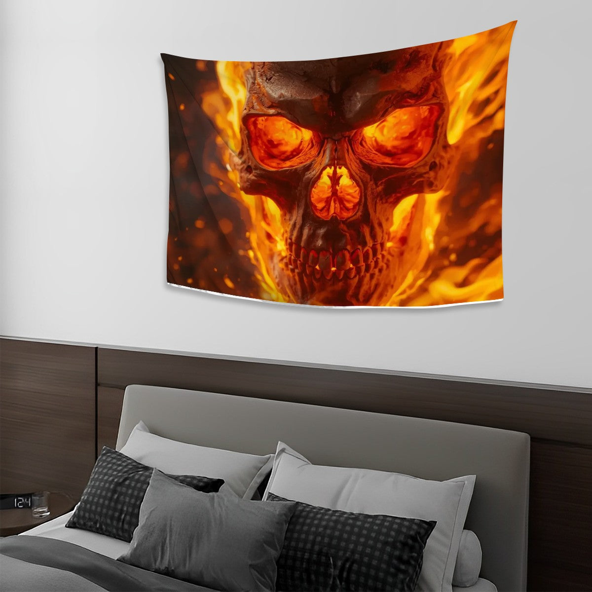 Wall Tapestry for Bedroom 80"x60" (Horizontal) a flaming skull head