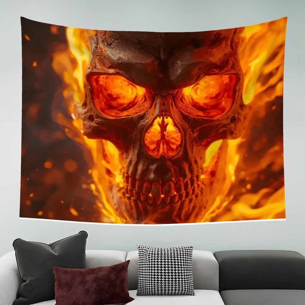 Wall Tapestry for Bedroom 80"x60" (Horizontal) a flaming skull head