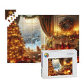 Wooden Jigsaw Puzzles 1000 pcs (Horizontal) A cozy living room decorated for Christmas, with a glowing fireplace casting warm light across the r (3)