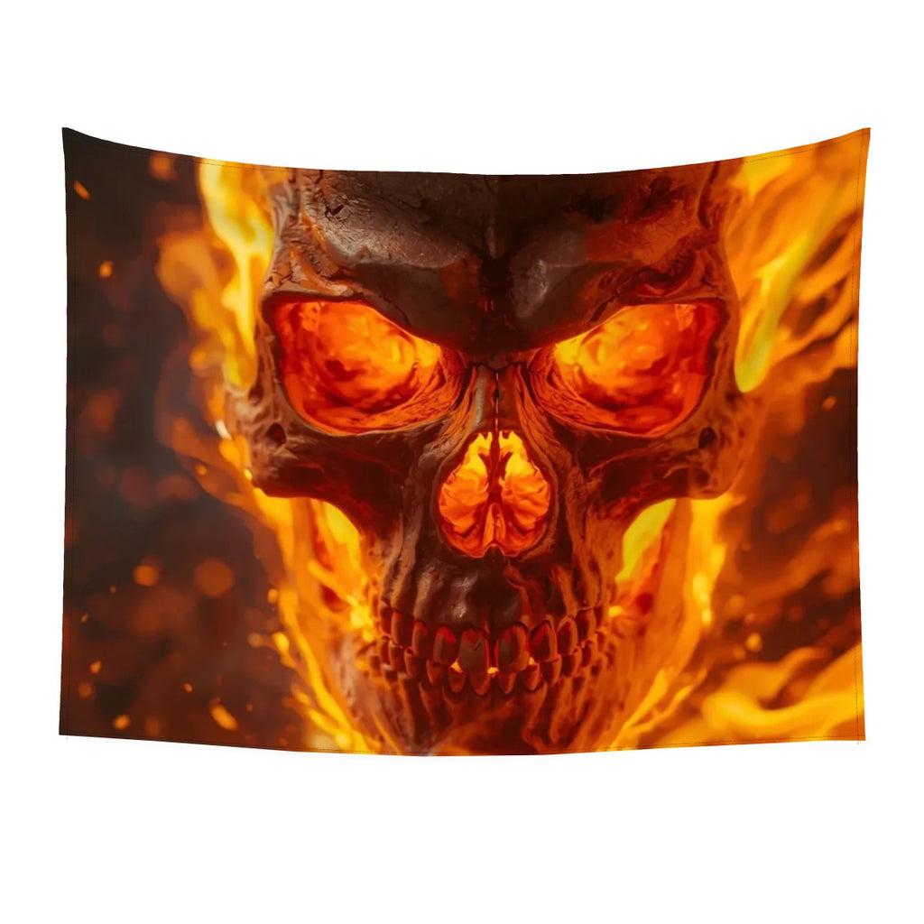 Wall Tapestry for Bedroom 80"x60" (Horizontal) a flaming skull head