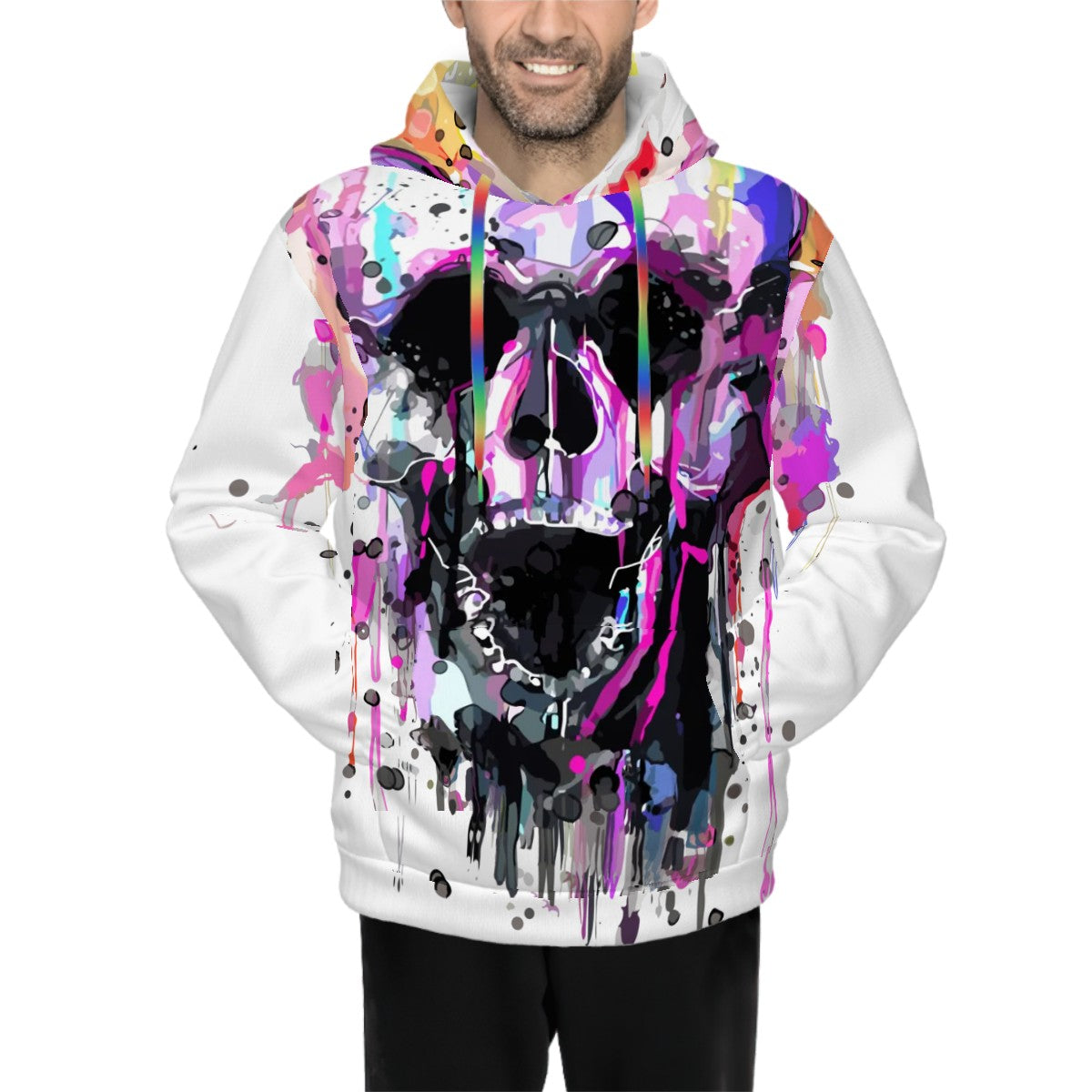Hoodie for Men Pocket Sweatshirt Customized Services rainbow creepy skull